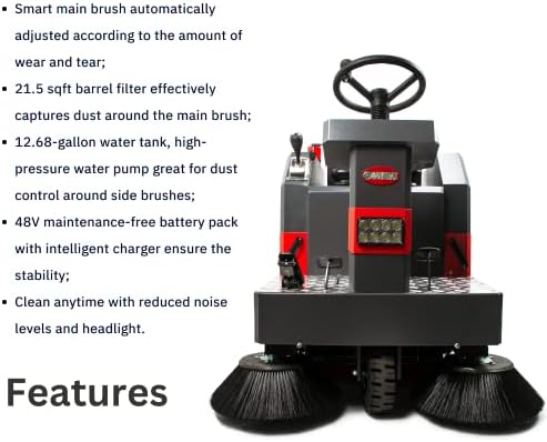 49" Ride-On Floor Sweeper, 26-Gal Hopper - Image 5