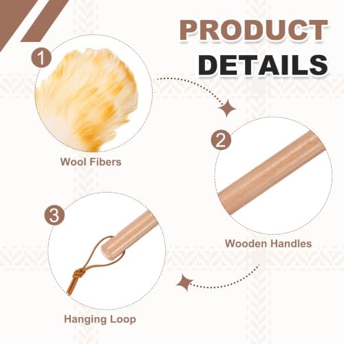 uxcell Wool Duster, 14.2" Natural Feather Cleaner Household Cleaning Duster with Solid Wooden Handle for Cleaning Fans Window Blinds Shelves Furniture, White Gold - Image 3