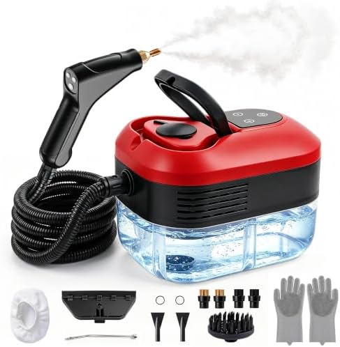 Steam Cleaner, Handheld Steam Cleaner for Cleaning, Portable Steam Cleaner with 6-Level Adjustable & Quick Heat-Up, Steam Cleaner for Home, Kitchen, Bathroom, Tile, Grout, Dirt, Car Detailing (Red) by Husalari