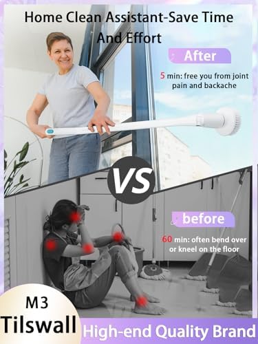 Tilswall Cordless Electric Spin Scrubber - Powered Shower & Tile Cleaning Brush with Detachable Handle, 2-Speed Modes & Extra Battery, for Bathroom Tub/Glass/Car Windows - Image 3