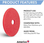 Americo Red Buffer Floor Pad, For Light Cleaning and Buffing, 14" Diameter, 3.25" Center Hole, 5 Pads/Case, Made of 100% Recycled Content, USA Made - Image 4