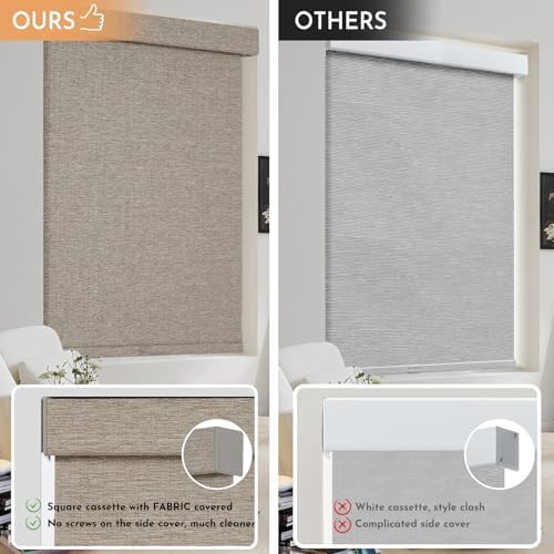 Persilux Blackout Roller Shades for Window Blinds,Cordless,Linen Fabric,Thermal Insulated Fabric UV Protection Shades for Home,Office,Bedroom,Door,Blackout-Light Brown,40" W X 72" H - Image 4