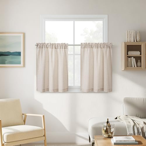 Linen Small Window Curtains 30 Inch Length for Kitchen Cafe Privacy by DUKIYO