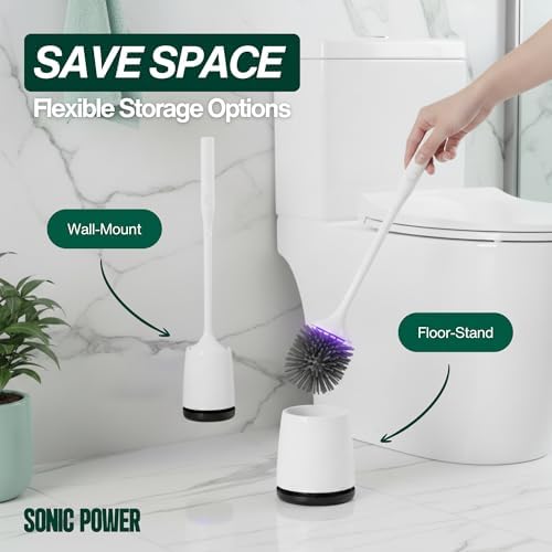 Electric Toilet Brush & Scrubber – Self Cleaning Silicone Toilet Bowl Brush with UVC Light, Rechargeable Wireless Spinning Toilet Brush & Holder Set, Wall Mount or Floor Standing (Pack of 1) - Image 5