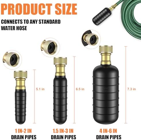 3 Pcs Drain Bladder Kit, Drain Cleaning Bladder Fits 1" to 6" Pipes, Rubber Drain Bladder Unclogger for Bathroom Sinks, Showers, Swimming Pool Drains, Kitchen Sinks and Main Drains - Image 2
