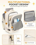 coofay Beige Travel Backpack For Women Men Airline Approved Personal Item Carry On Flight Approved Waterproof Backpack For Traveling On Airplane Weekender Travel Bag - Image 4