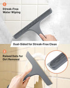 2-in-1 Silicone Shower Squeegee with Hook,Dual-Sided Design with Scraper & Scrub Surface,Rust-Proof Stainless Core,Streak-Free Bathroom Squeegee for Glass Doors,Mirrors,Windows,Car Windshields (Gray) - Image 5