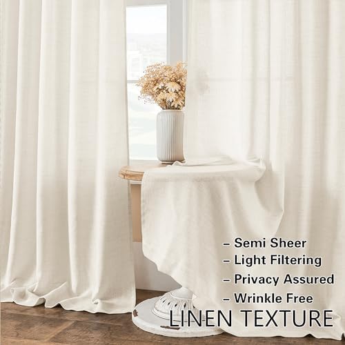 2 Panels Natural Thick Linen Door Curtain W35 x L72 Semi Sheer - Image 4