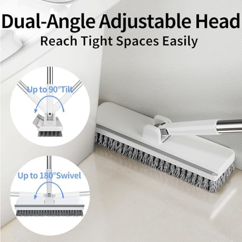 Floor Scrub Brush with 55" Long Handle, 2-in-1 Floor Brush with Built-in Squeegee, Adjustable Angle Head and Stiff Bristles for Tile, Wood, Concrete & Textured Floor Cleaning - Image 4