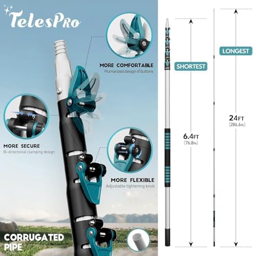 TelesPro 30 Foot High-Reach Duster Kit with 6-24FT Extendable Pole - High Ceiling Duster Cleaning Kit with Telescopic Pole,Cobweb Duster, Chenille Ceiling Fan Duster, Microfiber Feather Duster - Image 3