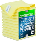 MW PRO Microfiber Cleaning Cloths Yellow (12 Pack, 12x12) - Commercial Janitorial Towels & Lint Free Rags - Heavy Duty for Auto Detailing, Glass Windows, Housekeeping & Screens - Washable 300+ Times by MicrofiberWholesale