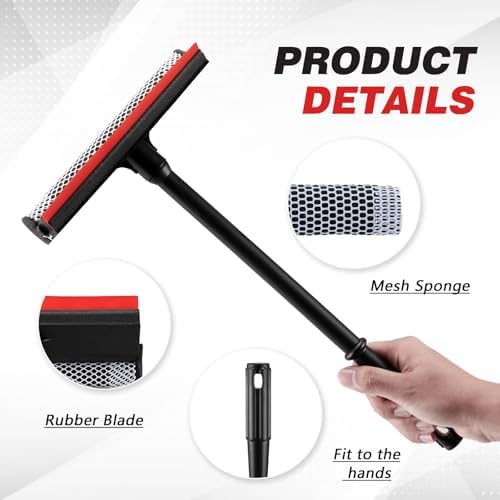 Professional 8.1" 2 in 1 Window Squeegee with 16" Long Handle,Car Squeegee for Gas Station,Home,Car，Glass,Shower,Outdoor High Window Cleaning - Image 2