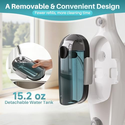 JOYMOOP Steam Mop & Handheld Steam Cleaner, 1100W Electric Steam Cleaner for Home, Fast Heat 20s, Adjustable Steam, Detachable Water Tank, 11 Accessories for Floors, Windows, Clothes - Image 4
