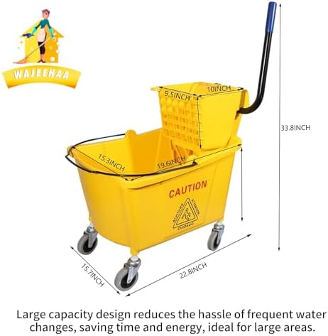 Commercial Mop Bucket with Side-Press Wringer for Floor Cleaning, 35 Quarts, Yellow, Including One Commercial Mop - Image 2
