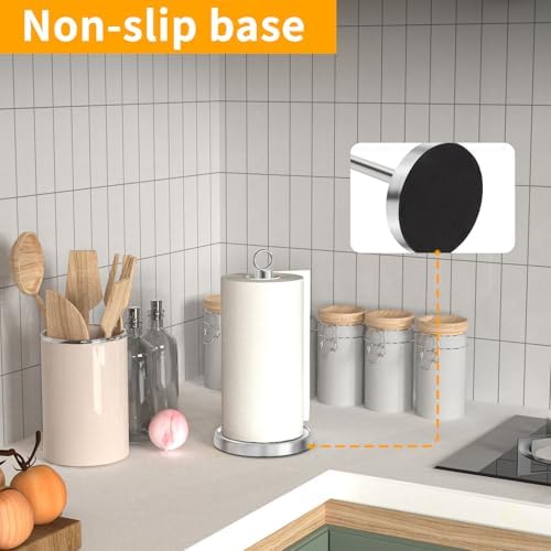 Paper Towel Holder Countertop, Stainless Steel, Weighted Non-Slip Base, Fits Standard and Jumbo Rolls, Freestanding Paper Towel Stand for Kitchen Bathroom Decor, Silver - Image 4