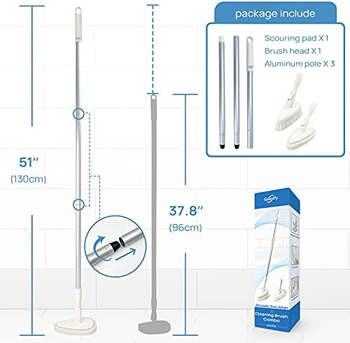 Qaestfy Shower Scrubber Cleaning Brush Combo Bath Tub Tile Cleaner Scrubber Brush with 51'' Adjustable Long Handle Scrub Brush for Bathroom Shower Bathtub Wall Mop Cleaning Scrubbing - Image 6