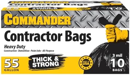 Commander 55 Gallon 3 MIL (eq) Heavy Duty Contractor Bags with Flap Ties - 36" x 56" with flaps - Pack of 10 - For Contractor, Industrial, & Outdoor by Commander