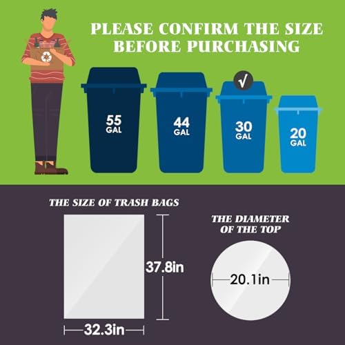 Teivio Large Clear Trash Bags 30-33 Gallon 300 Count 30+ Gal Garbage Bags - Image 2