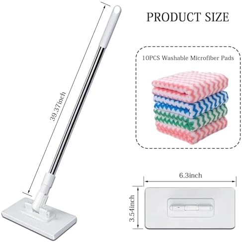 Quick Grip Mini Mop, Zero Touch MiniMop, Disposable Clip Mopstick Reusable Cloths, Retractable Gap Dust Cleaner Flat Mops with Locking Head & Sweeping Cloths (1*mop+10*Cloth) - Image 2