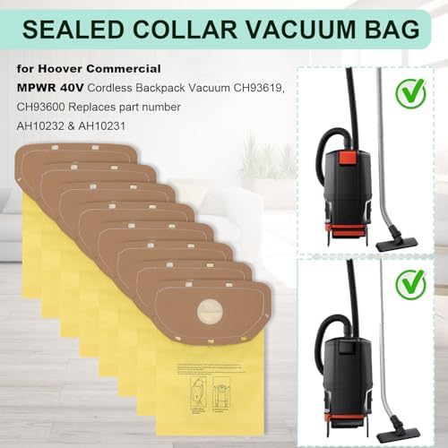 8 PCS AH10232 Sealed Collar Vacuum Bags for Hoover Commercial MPWR 40V Cordless Backpack Vacuum CH93619, CH93600 ， Type CB1 Replacement Filter Bag with Leak-Proof Design - Image 3