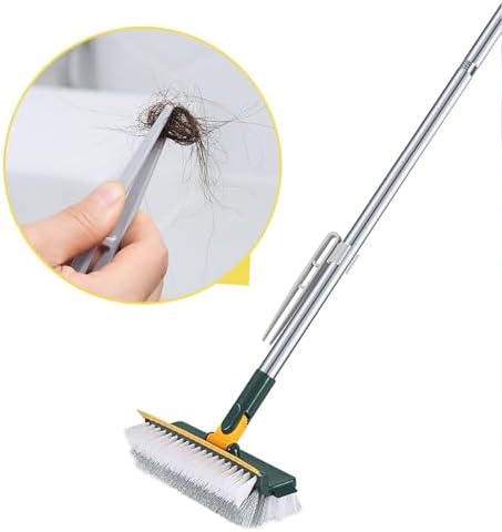 Grout Scrub Brush with 42" Long Handle Double-Sided Floor Scrub Brush V-Shape Grout Cleaner with Squeegee 180° Rotating for Tile Floors, Baseboards, Wall - Image 3