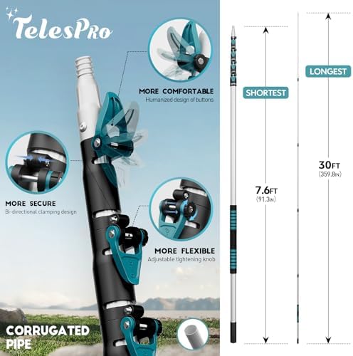 TelesPro 36 Foot High Reach Duster Kit with 7-30FT Extension Pole High Ceiling Dusting and Window Cleaning Kit with Telescopic Pole Window Washer&Squeegee,Cobweb Duster,Fan Duster and Feather Duster - Image 2