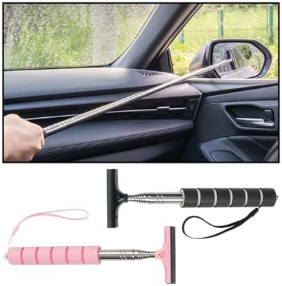 Bittwee 2PCS Car Side Mirror Squeegee, Retractable Auto Rearview Mirror Wiper, All-Purpose Window Squeegee for Cleaning Shower Glass Door, Vehicle Accessories Universal for SUV Truck RV（Black/Pink） by Bittwee
