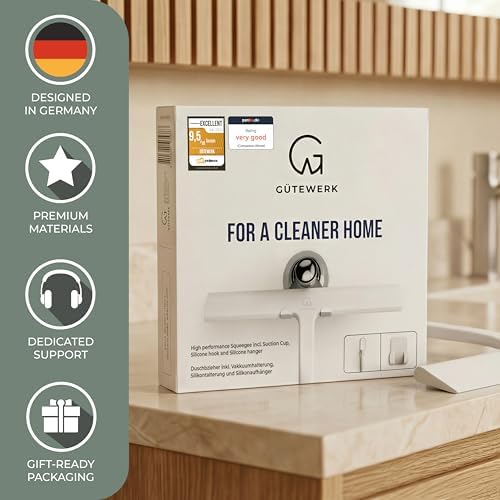 GÜTEWERK Silicone Shower Squeegee with 3-in-1 No-Drill Mount, White, 9'' - Image 5