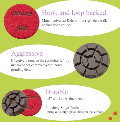 Diamond Floor Polishing Pads, 3 Inch Resin Bond Hook and Loop Polishing Pucks for Concrete, Terrazzo, Marble, Granite, Grit 400, 3PCS - Image 3