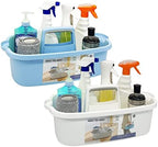 Goderewild 2 Pack Multi-Purpose Plastic Cleaning Caddy with Handle, Shower Caddy Organizer/Storage Basket/Totes Portable for Bathroom Supplies, Cleaning Products, Under Sink Tool. (blue+white) by Goderewild