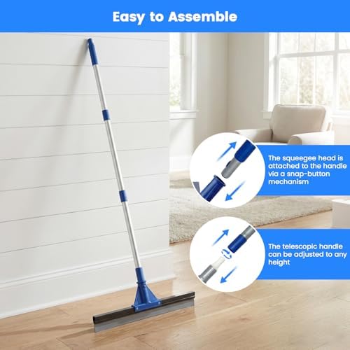 Floor Squeegee for Concrete Floor, 17.5" Heavy Duty Squeegee Broom for Floor, Commercial Scrubber Mop with Extendable Long Handle, Bathroom Tile Shower Glass Window - Image 5