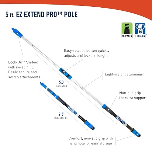 Unger Professional Lock-On EZ Extend Pro Telescopic Pole, Extension 2.6’ to 5.3’, Telescoping Pole for Floor & Surface Cleaning, Use with Lock-On Brushes and Broom Head Cleaning Tools, Indoor/Outdoor - Image 6