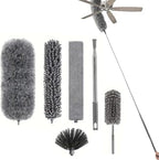 Microfiber Feather Duster Kit with 100” Extension Pole 6 PCS Reusable Bendable Washable Dusters for Cleaning Machine Washable Ceiling Fan Cleaner Duster for Cleaning Cobweb, Furniture, Blinds，Ceiling by JININQ