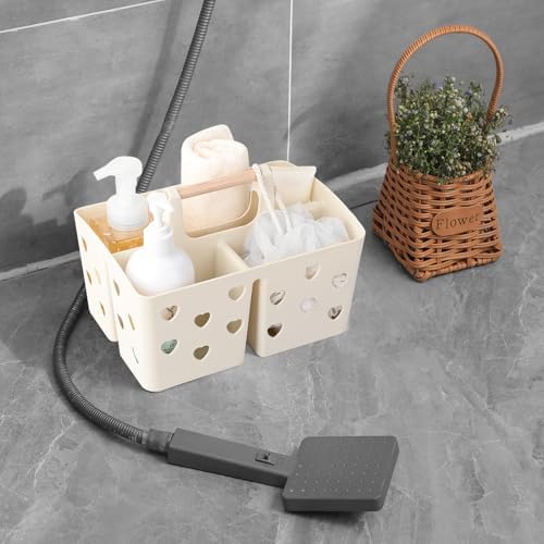 Portable Shower Caddy Plastic Shower Basket Organizer with Handle, Beige - Image 4