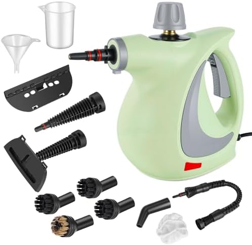 Handheld Pressurized Steam Cleaner with 12 pcs Accessories, Portable Steamer for Cleaning, Steam Cleaner for Home Use, Steamer for Cleaning Car, Furniture, Floor, Upholstery, Grout and Tile, Green by Unknown