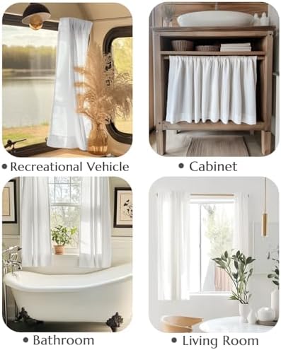 jinchan Linen Tier Curtains with Lined, 26x24, 2 Panels, Beige White - Image 4