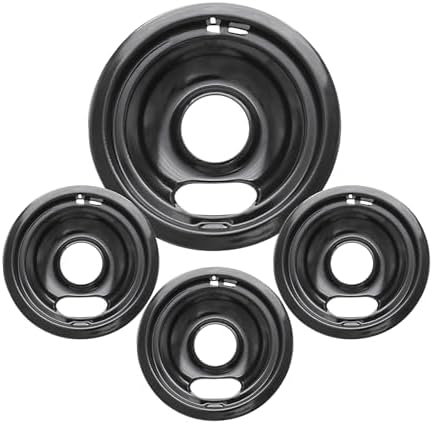 4 Pack Black Drip Pans, Compatible with Whirpool Kenmore Frigirate Stove Top Drip Bowls. Include 3 Pcs 6'' Range Replacement Drip Pans and 1 Pcs 8 '' Cooktop Drip Pans by COZZIVITA