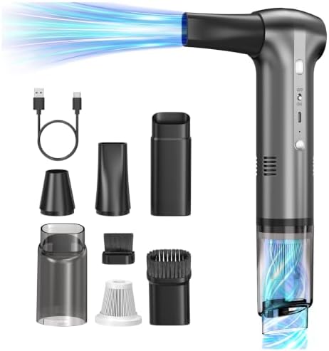 Cordless Air Duster & Car Vacuum 2-in-1, Portable Car Vacuum Cleaner, 3 Blower Speeds & 2 Suction Modes Type-C Rechargeable Dust Buster for Keyboard, PC, Desk, Home Office by Unknown