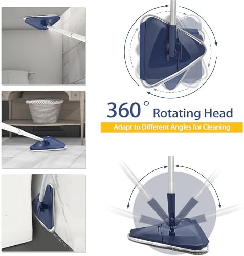 Wall Cleaner Mop with 82" Handle, 360° Rotating Triangle Head and Microfiber Pads, Built-in Squeegee for Ceiling Mop, Baseboard Cleaning and Windows - Image 2