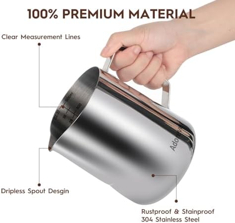Milk Frothing Pitcher, 32oz Steaming Pitcher Stainless Steel Espresso Machine Accessories for Coffee Bar, Cappuccino Barista Tools Milk Jug Steamer Frother Cup with Decorating Latte Art Pen - Image 3