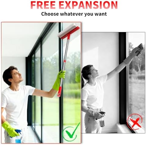 Window Squeegee with 18.5"-28.5" Retractable Handle, 2-in-1 Squeegee for Window Cleaning Tool for Cars, Trucks, Glass Doors, Shower, Outdoor Windows – Window Cleaner (Red) - Image 5