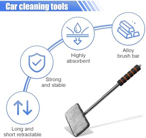 Car Windshield Cleaner Tool, Retractable Rearview Mirror Brush with Extendable Handle, Microfiber Window Washing Pad, Portable Auto Glass Wiper for Car Home Office(Black) - Image 3