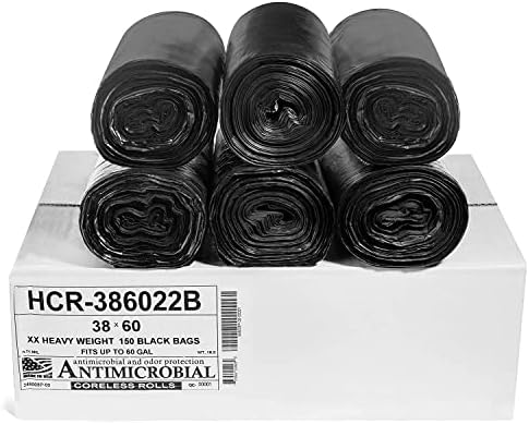 Aluf Plastics - 55-60 Gallon Black Trash Bags - 38" x 60" - 22 Microns Thick High Density Value Garbage Bags for Bathroom, Office, Industrial, Commercial - (1 Pallet of 70 Cases, 10500 Bags Total) by AlufPlastics