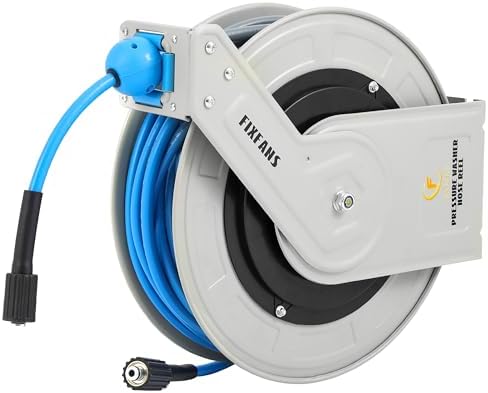 FIXFANS Pressure Washer Hose Reel with Hose 1/4"×100ft, Auto Rewind 3600PSI by FIXFANS
