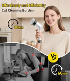 Electric Spin Scrubber, Cordless Household Cleaning Brush with 6 Replaceable Heads, 3 Speeds, LED Display, Lightweight Handheld Power Scrubber for Cleaning Stove/Bowl/Sink/Corner/Tile/Grout-White - Image 2