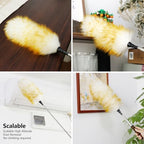 Lambswool Extendable Cleaning Duster 26-64 Inch, Anti-Static Wall Duster Cleaner with Sponge Grip and Stainless Steel Extension Pole for High Ceiling Fan, Interior, and Roof Dusting - Yellow & White - Image 6