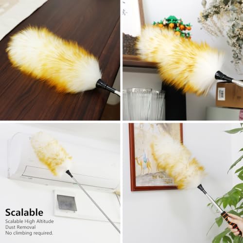 Lambswool Extendable Cleaning Duster 26-64 Inch Two-Pack, Anti-Static Wall Duster Cleaner with Sponge Grip and Stainless Steel Extension Pole for High Ceiling Fan, Interior, and Roof Dusting - Image 5