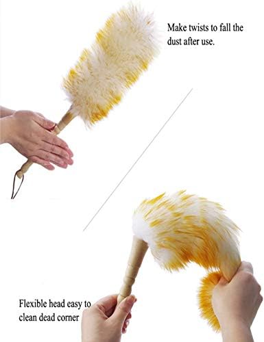 J&A Lambswool Dusters with Solid Wooden Handle, Flexible Head, Anti-Static, Comfortable Grips 17.8 inchs Long Feather Duster for Office, Home and Car etc. - Image 2