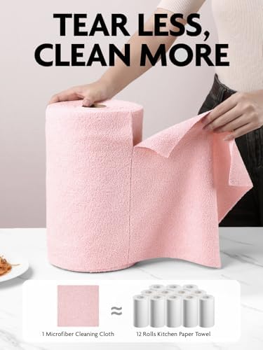 Fantasticlean Microfiber Cleaning Cloth Rolls-150 Sheets,12"x12"(Pink,Grey) - Image 2