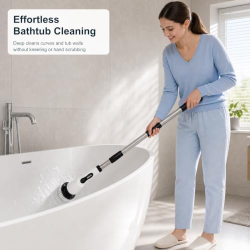 Electric Spin Scrubber, Cordless Cleaning Brush Scrubber with 9 Replaceable Brush Heads-3 Adjustable Size, 2 Speeds for Bathroom Bathtub Kitchen Tile Floors - Image 5
